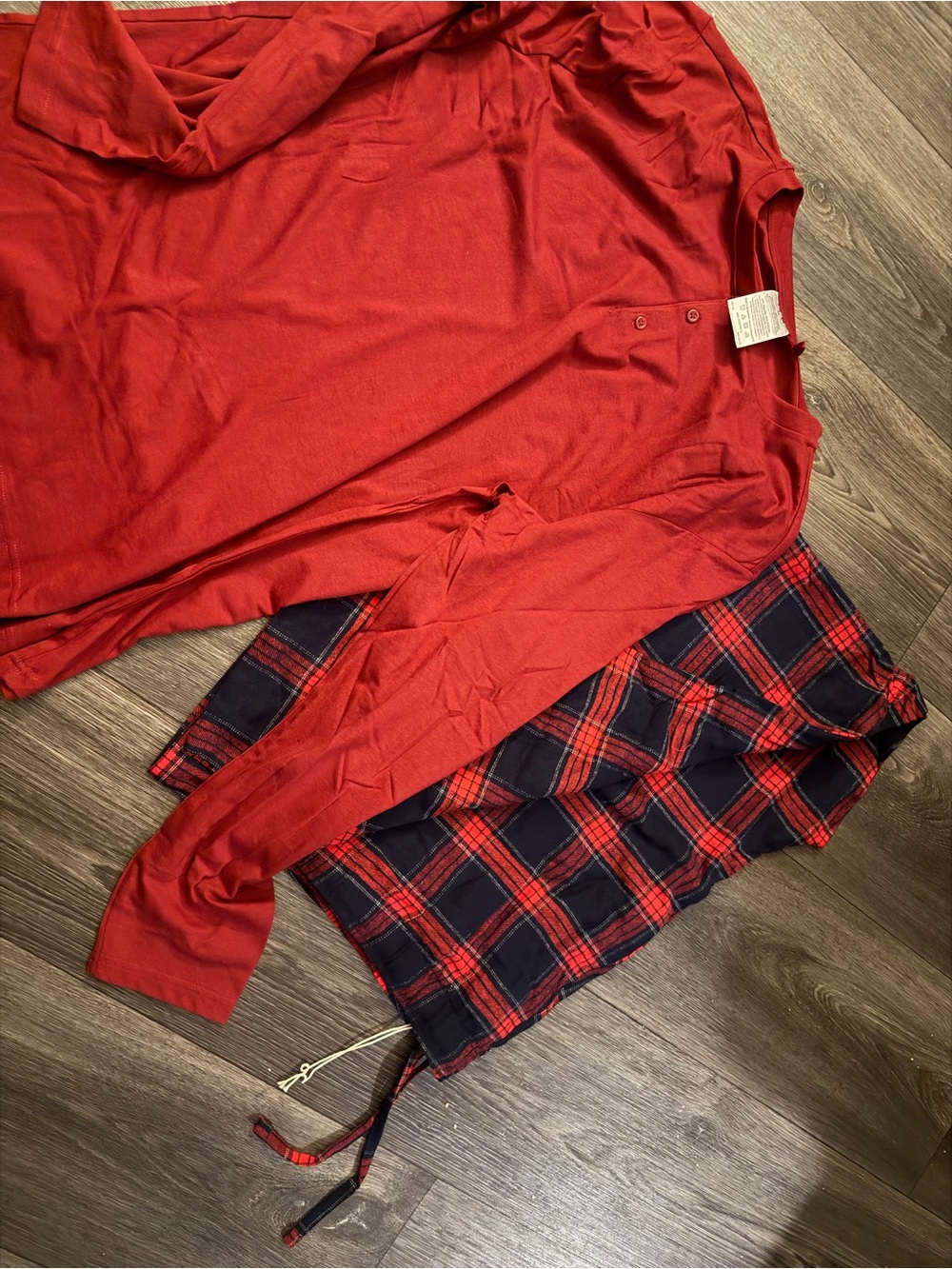 Dark Red menPajama Set with Plaid Pants